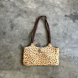 Leopard Print Women's Bag with Brown Straps